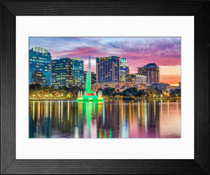 Framed Print : Orlando, Florida, USA downtown skyline at Eola Lake Framed Print : Orlando, Florida, USA downtown skyline at Eola Lake