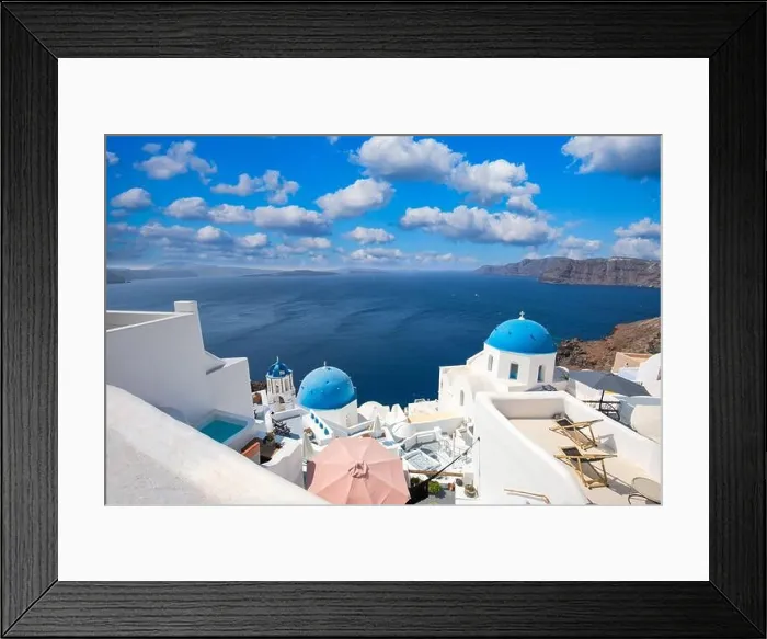 Framed Print : Santorini island, Greece. Incredibly panoramic romantic summer landscape on Santorini. Oia village in the morning light. Amazing view with white house Framed Print : Santorini island, Greece. Incredibly panoramic romantic summer landscape on Santorini. Oia village in the morning light. Amazing view with white house