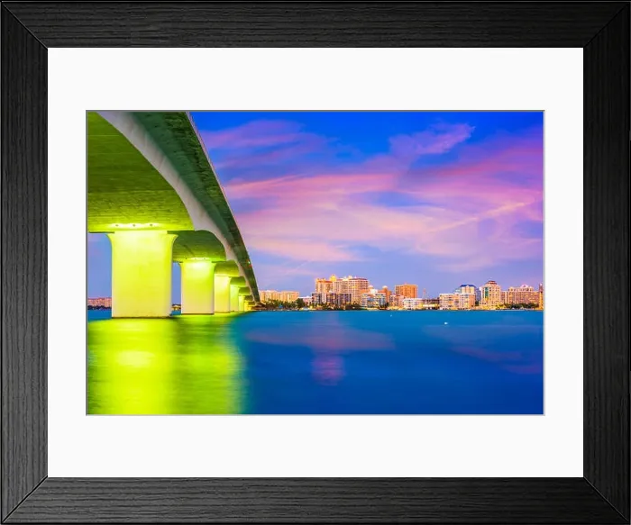 Framed Print : Sarasota, Florida, USA skyline under the bridge Framed Print : Sarasota, Florida, USA skyline under the bridge