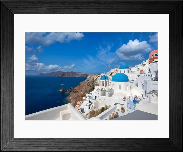 Framed Print : Santorini island, Greece. Incredibly panoramic romantic summer landscape on Santorini. Oia village in the morning light. Amazing view with white house Framed Print : Santorini island, Greece. Incredibly panoramic romantic summer landscape on Santorini. Oia village in the morning light. Amazing view with white house