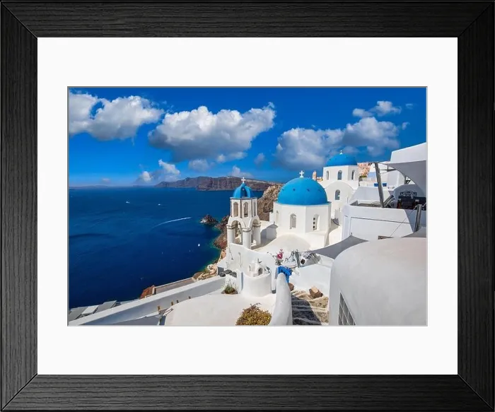 Framed Print : Santorini island, Greece. Incredibly panoramic romantic summer landscape on Santorini. Oia village in the morning light. Amazing view with white house Framed Print : Santorini island, Greece. Incredibly panoramic romantic summer landscape on Santorini. Oia village in the morning light. Amazing view with white house