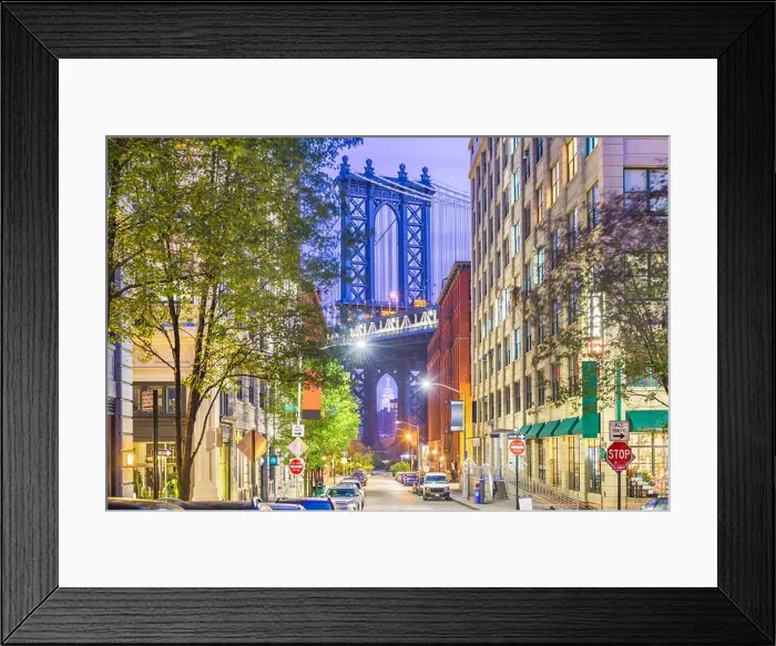Framed Print : Brooklyn, New York, USA cityscape with Manhattan Bridge at dusk Framed Print : Brooklyn, New York, USA cityscape with Manhattan Bridge at dusk