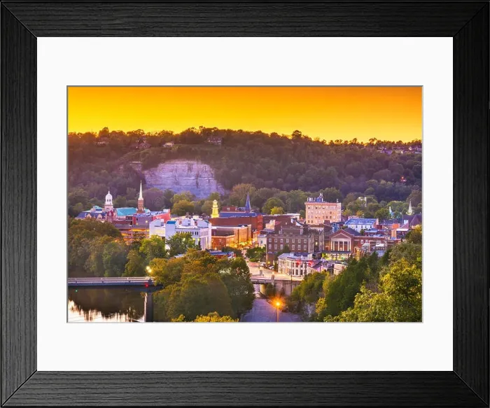 Framed Print : Frankfort, Kentucky, USA town skyline on the Kentucky River at dusk Framed Print : Frankfort, Kentucky, USA town skyline on the Kentucky River at dusk
