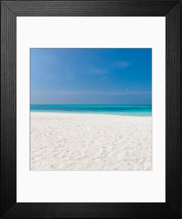 Framed Print : Perfect tranquil beach scene, soft sunlight and white sand and blue endless sea as tropical landscape. Sea sand sky concept. Summer travel vacation Framed Print : Perfect tranquil beach scene, soft sunlight and white sand and blue endless sea as tropical landscape. Sea sand sky concept. Summer travel vacation