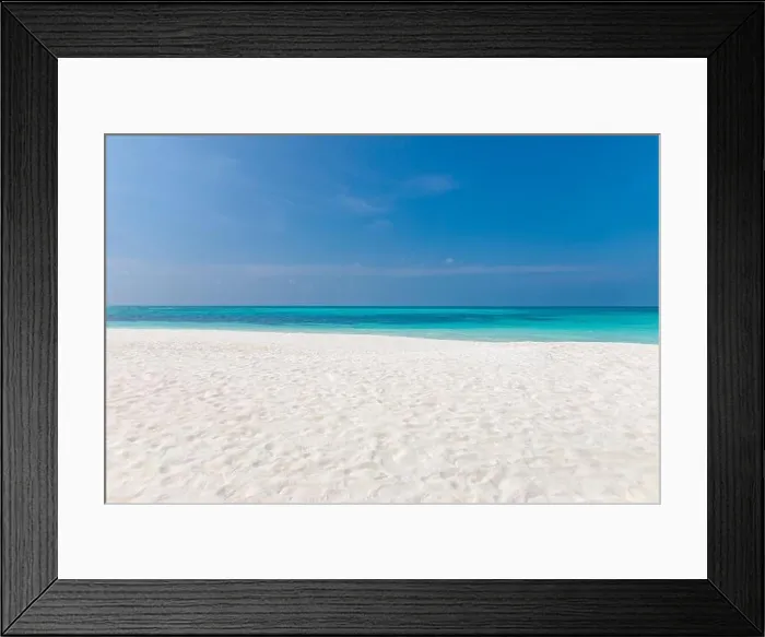 Framed Print : Perfect tranquil beach scene, soft sunlight and white sand and blue endless sea as tropical landscape. Sea sand sky concept. Summer travel vacation Framed Print : Perfect tranquil beach scene, soft sunlight and white sand and blue endless sea as tropical landscape. Sea sand sky concept. Summer travel vacation