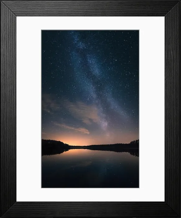 Framed Print : Scenic nightscape with milky way and calm lake in Finland Framed Print : Scenic nightscape with milky way and calm lake in Finland