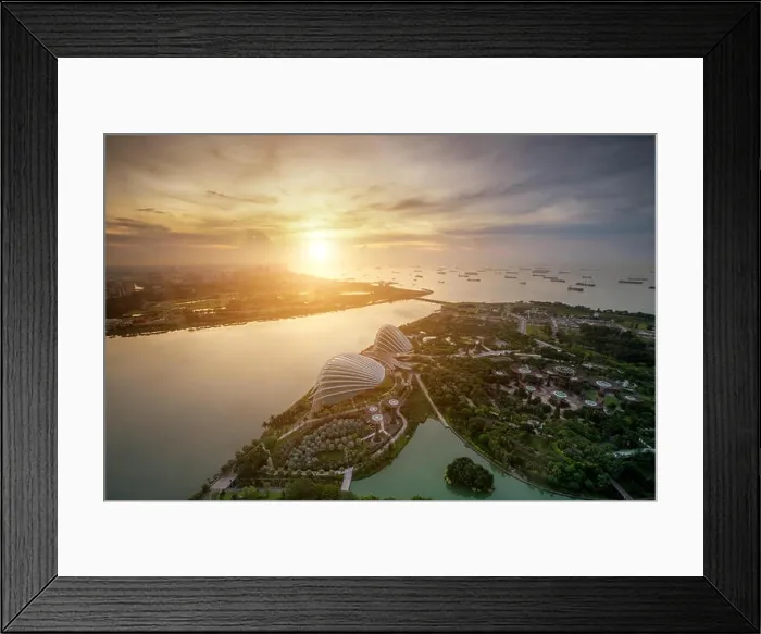 Framed Print : Aerial view of Singapore Gardens near Marina Bay in Singapore in morning Framed Print : Aerial view of Singapore Gardens near Marina Bay in Singapore in morning