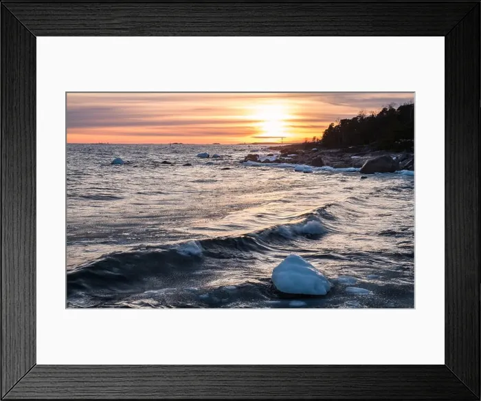 Framed Print : Scenic seascape with sunset at winter evening Framed Print : Scenic seascape with sunset at winter evening