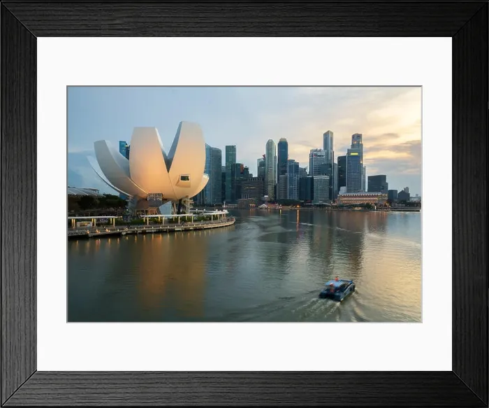 Framed Print : Singapore business district skyline and Singapore skyscraper in night at Marina Bay. Asia Framed Print : Singapore business district skyline and Singapore skyscraper in night at Marina Bay. Asia