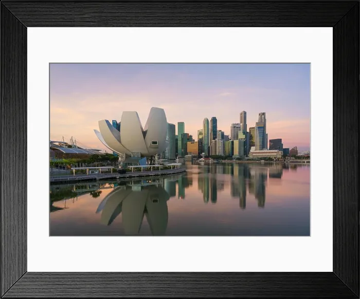 Framed Print : Singapore business district skyline in night at Marina Bay, Singapore Framed Print : Singapore business district skyline in night at Marina Bay, Singapore