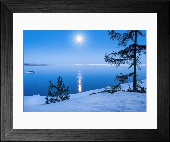 Framed Print : Seascape with moonlight at winter time Framed Print : Seascape with moonlight at winter time