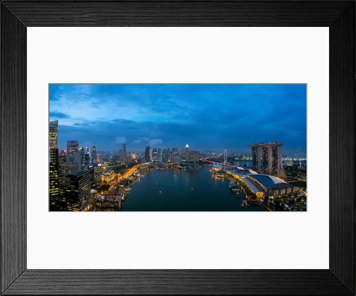 Framed Print : Aerial view of Singapore business district and city at night in Singapore, Asia