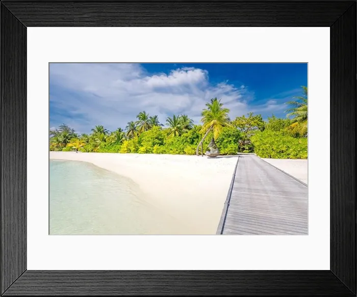 Framed Print : Tropical vacation destination, Maldives. Jetty pier for paradise island Framed Print : Tropical vacation destination, Maldives. Jetty pier for paradise island
