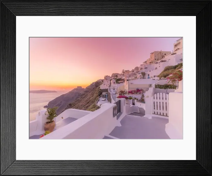Framed Print : Oia village at night, Santorini island. Famous travel landscape, luxury vacation destination scenic. Beautiful view of fabulous picturesque village Framed Print : Oia village at night, Santorini island. Famous travel landscape, luxury vacation destination scenic. Beautiful view of fabulous picturesque village