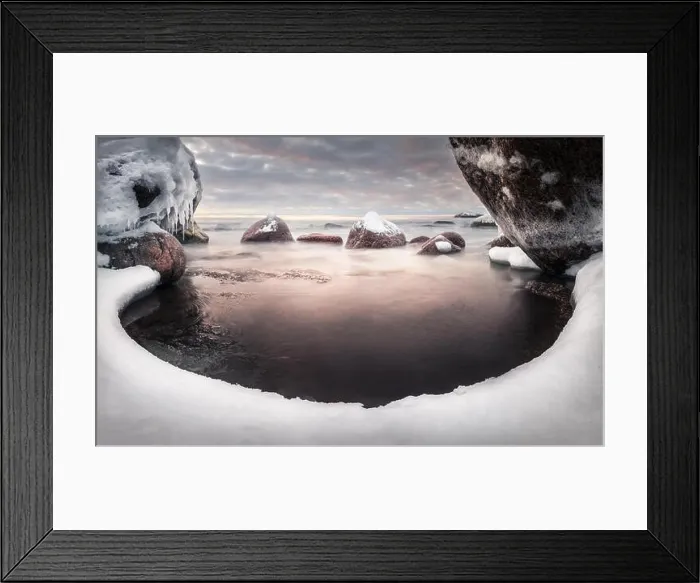 Framed Print : Scenic landscape with sea and lovely morning light at winter time Framed Print : Scenic landscape with sea and lovely morning light at winter time