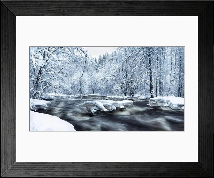 Framed Print : Scenic landscape with flowing river at winter morning Framed Print : Scenic landscape with flowing river at winter morning