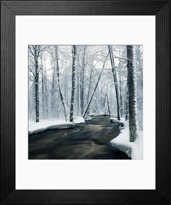 Framed Print : Scenic landscape with flowing river at winter morning Framed Print : Scenic landscape with flowing river at winter morning