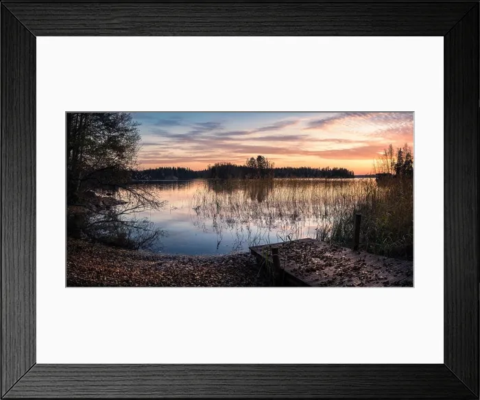 Framed Print : Scenic landscape with sunset and lake at autumn Framed Print : Scenic landscape with sunset and lake at autumn
