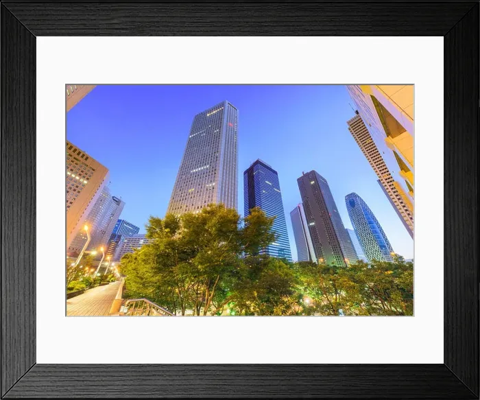 Framed Print : Shinjuku, Tokyo, Japan cityscape past the Metropolitan Government Building in morning Framed Print : Shinjuku, Tokyo, Japan cityscape past the Metropolitan Government Building in morning