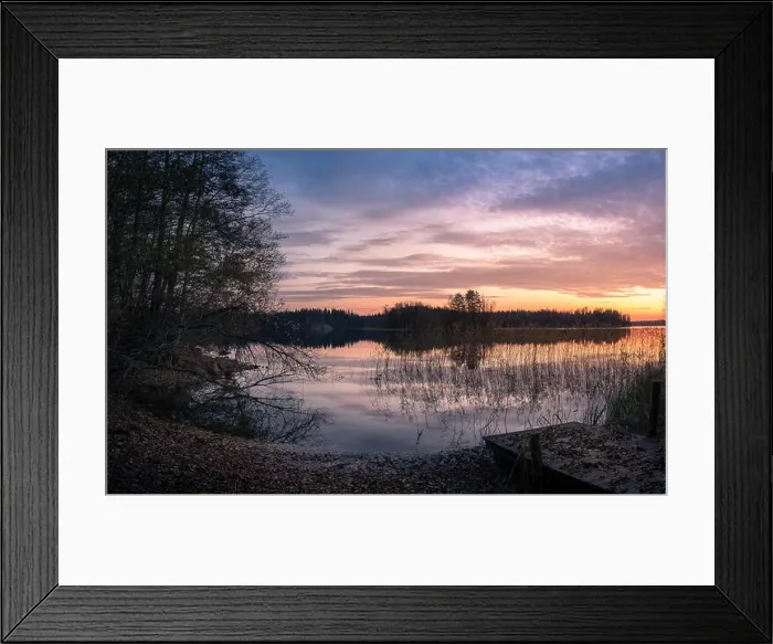 Framed Print : Scenic landscape with sunset and lake at autumn Framed Print : Scenic landscape with sunset and lake at autumn