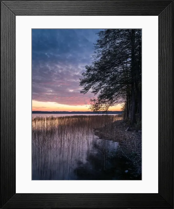 Framed Print : Scenic landscape with sunset and lake at autumn Framed Print : Scenic landscape with sunset and lake at autumn