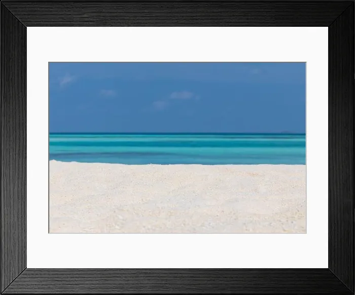 Framed Print : Summer beach background. Sand and sea and sky. Empty tropical beach background. Horizon with sky and white sand Framed Print : Summer beach background. Sand and sea and sky. Empty tropical beach background. Horizon with sky and white sand