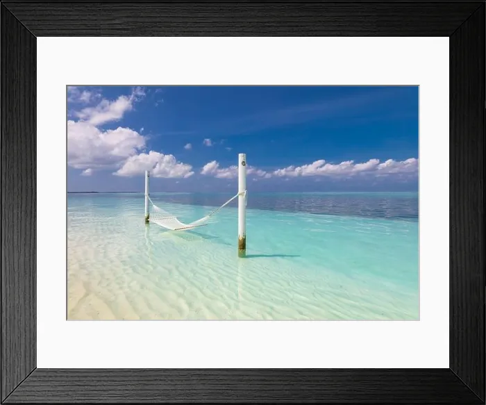Framed Print : Tropical chill out, luxury beach with over water hammock endless sea view, exotic seascape. Summer vacation, holiday destination, relax and peaceful Framed Print : Tropical chill out, luxury beach with over water hammock endless sea view, exotic seascape. Summer vacation, holiday destination, relax and peaceful