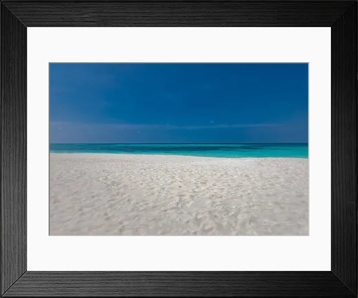 Framed Print : Summer beach background. Sand and sea and sky. Empty tropical beach background. Horizon with sky and white sand Framed Print : Summer beach background. Sand and sea and sky. Empty tropical beach background. Horizon with sky and white sand