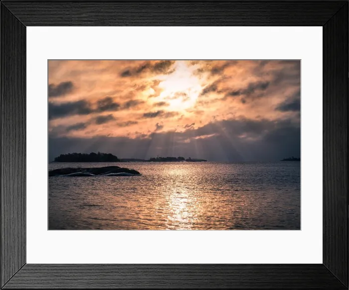 Framed Print : Seascape with sunrise and sun rays at morning in Gulf Of Finland Framed Print : Seascape with sunrise and sun rays at morning in Gulf Of Finland