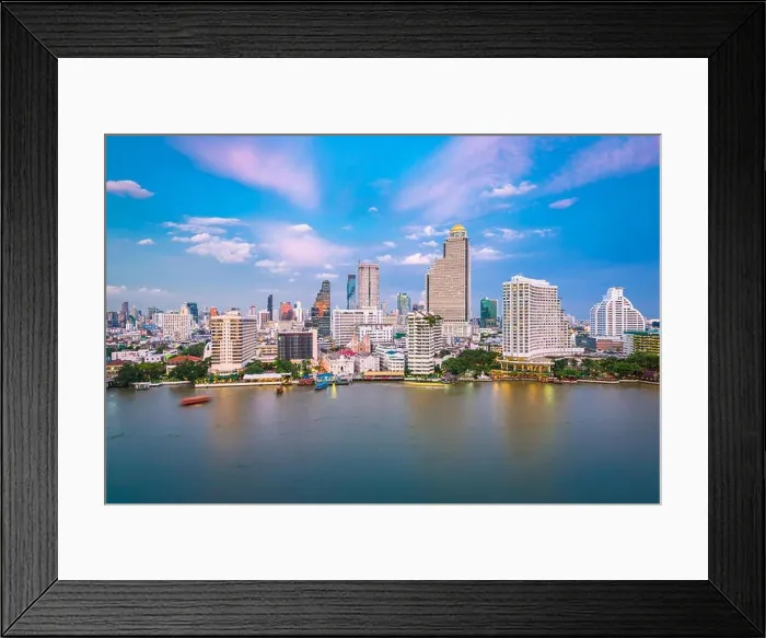 Framed Print : Bangkok, Thailand cityscape on the river at dusk Framed Print : Bangkok, Thailand cityscape on the river at dusk
