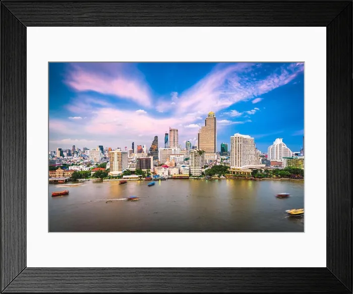 Framed Print : Bangkok, Thailand cityscape on the river at dusk Framed Print : Bangkok, Thailand cityscape on the river at dusk