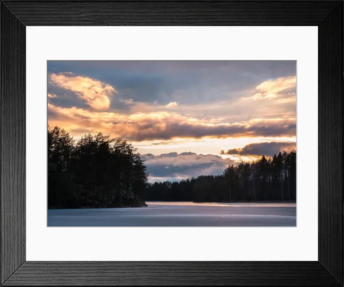 Framed Print : Scenic landscape with dramatic sky and sunset at evening Framed Print : Scenic landscape with dramatic sky and sunset at evening
