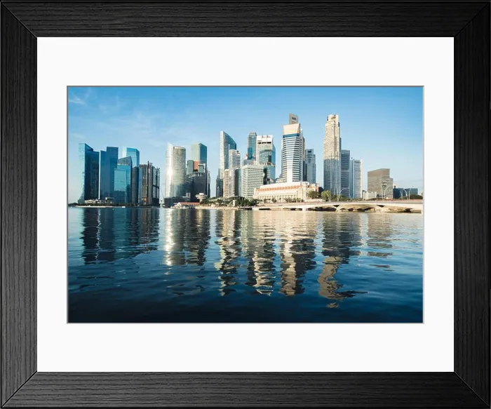 Framed Print : Singapore business district skyline and skyscraper in morning at Marina Bay, Singapore Framed Print : Singapore business district skyline and skyscraper in morning at Marina Bay, Singapore