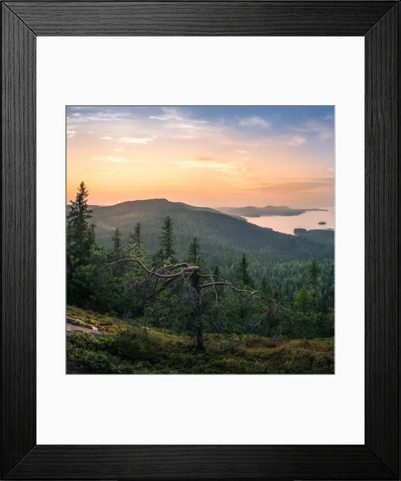 Framed Print : Scenic landscape with lake and sunset at evening in national park Framed Print : Scenic landscape with lake and sunset at evening in national park