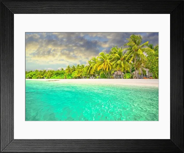 Framed Print : Amazing island beach. Tropical landscape of summer scenery, white sand with palm trees. Luxury travel vacation destination. Exotic beach landscape Framed Print : Amazing island beach. Tropical landscape of summer scenery, white sand with palm trees. Luxury travel vacation destination. Exotic beach landscape