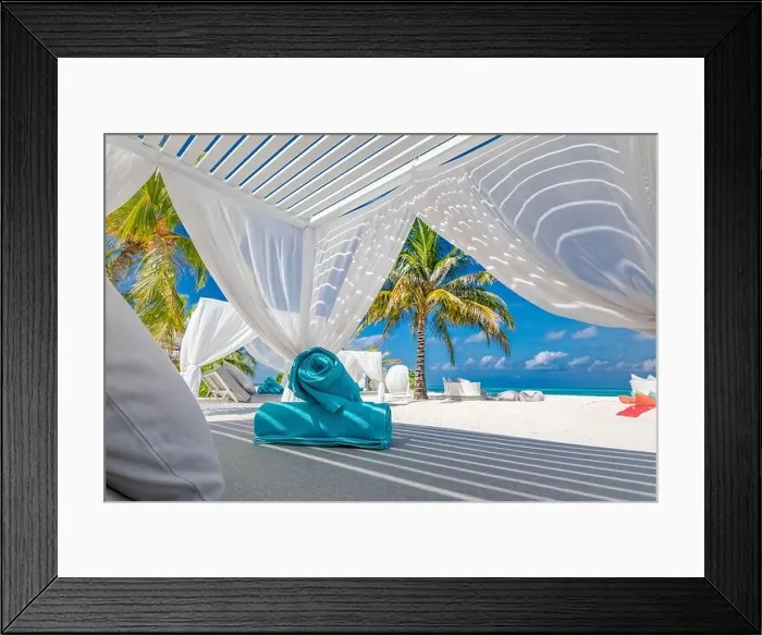 Framed Print : Serenity beach background, luxury beach canopy and travel or summer vacation concept. Serenity beach background, luxury beach canopy and travel summer