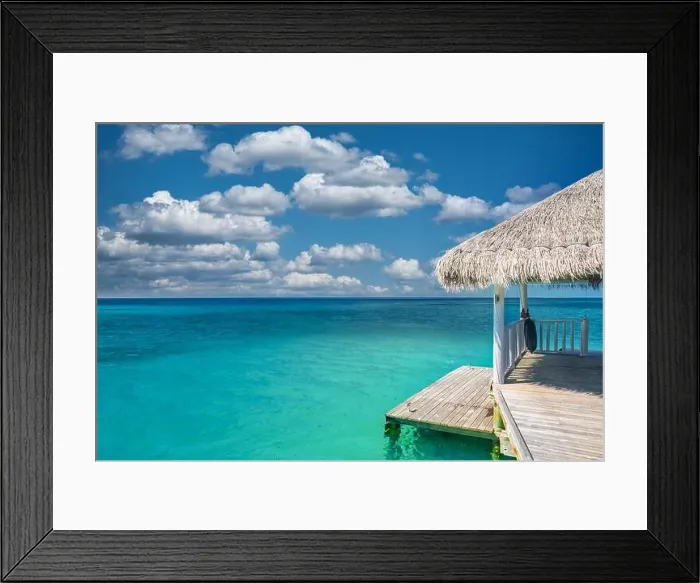 Framed Print : Maldives paradise scenery. Tropical aerial landscape, seascape wooden pier, water villas with amazing sea and lagoon beach, tropical nature Framed Print : Maldives paradise scenery. Tropical aerial landscape, seascape wooden pier, water villas with amazing sea and lagoon beach, tropical nature
