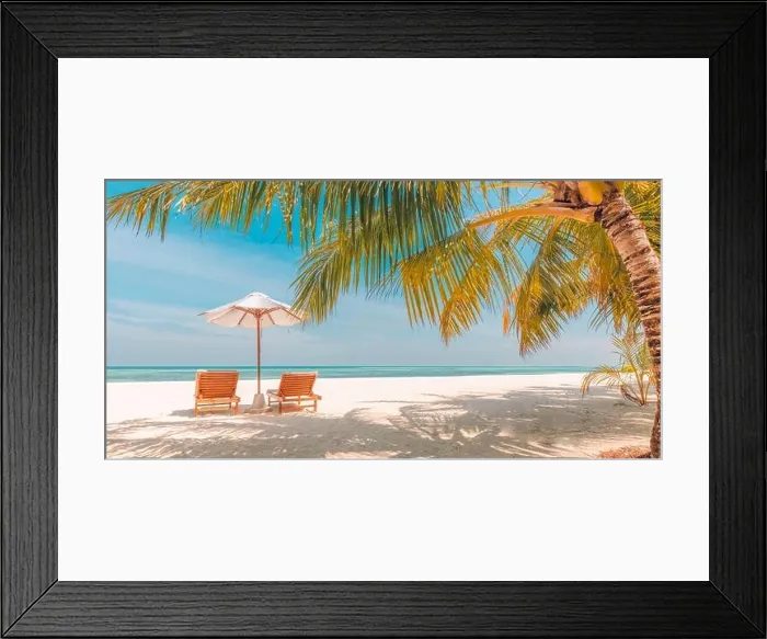 Framed Print : Beautiful tropical beach banner. Luxury travel white sand and coco palms travel tourism wide panorama background concept. Amazing beach landscape Framed Print : Beautiful tropical beach banner. Luxury travel white sand and coco palms travel tourism wide panorama background concept. Amazing beach landscape