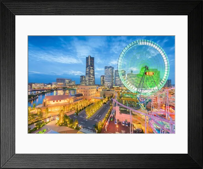 Framed Print : Yokohama, Japan skyline at dusk towards the Minato Mirai district at dusk Framed Print : Yokohama, Japan skyline at dusk towards the Minato Mirai district at dusk