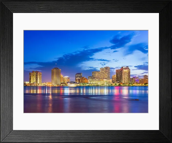 Framed Print : New Orleans, Louisiana, USA downtown city skyline on the Mississippi River at dusk Framed Print : New Orleans, Louisiana, USA downtown city skyline on the Mississippi River at dusk