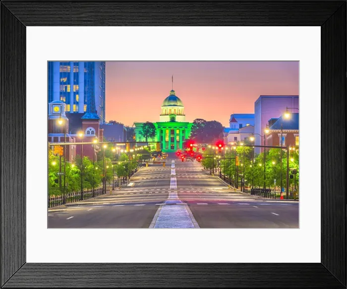 Framed Print : Montgomery, Alabama, USA downtown cityscape with the State Capitol at dawn Framed Print : Montgomery, Alabama, USA downtown cityscape with the State Capitol at dawn