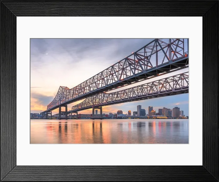 Framed Print : New Orleans, Louisiana, USA at Crescent City Connection Bridge over the Mississippi River at dusk Framed Print : New Orleans, Louisiana, USA at Crescent City Connection Bridge over the Mississippi River at dusk