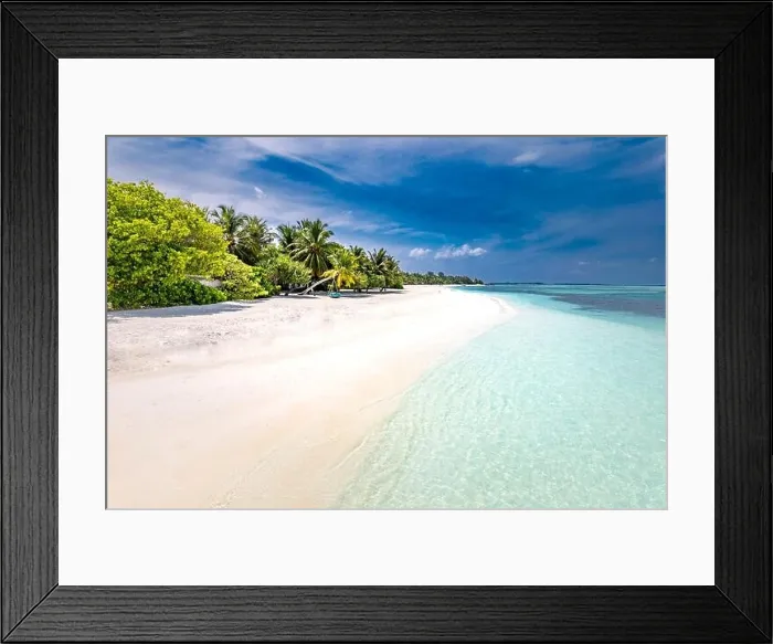 Framed Print : Beautiful beach and tropical sea. Wonderful beach nature, Maldives scenery, perfect view of exotic landscape, white sand and blue sky. Luxury resort Framed Print : Beautiful beach and tropical sea. Wonderful beach nature, Maldives scenery, perfect view of exotic landscape, white sand and blue sky. Luxury resort