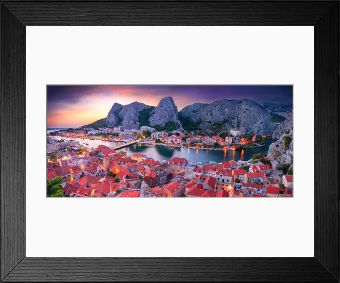 Framed Print : Omis, Croatia. Panoramic cityscape image of beautiful coastal town Omis, Dalmatia, Croatia at summer sunset Framed Print : Omis, Croatia. Panoramic cityscape image of beautiful coastal town Omis, Dalmatia, Croatia at summer sunset