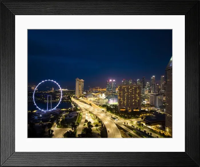 Framed Print : Aerial view of Singapore business district and city at twilight in Singapore, Asia Framed Print : Aerial view of Singapore business district and city at twilight in Singapore, Asia
