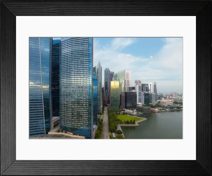 Framed Print : Aerial view of Singapore business district and city in morning at Singapore, Asia Framed Print : Aerial view of Singapore business district and city in morning at Singapore, Asia