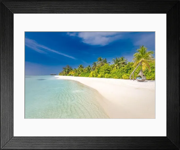 Framed Print : Beautiful beach and tropical sea. Wonderful beach nature, Maldives scenery, perfect view of exotic landscape, white sand and blue sky. Luxury resort Framed Print : Beautiful beach and tropical sea. Wonderful beach nature, Maldives scenery, perfect view of exotic landscape, white sand and blue sky. Luxury resort
