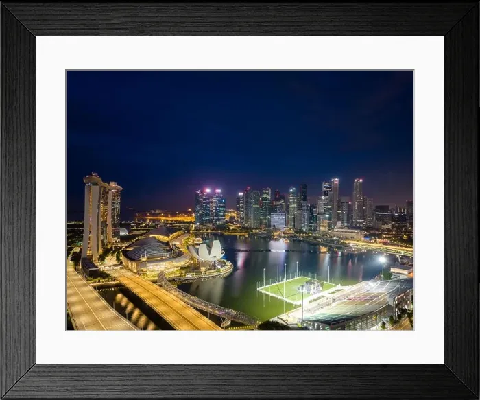 Framed Print : Aerial view of Singapore business district and city at twilight in Singapore, Asia