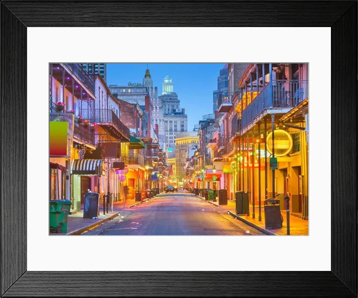Framed Print : Bourbon St, New Orleans, Louisiana, USA cityscape of bars and retaurants at twilight Framed Print : Bourbon St, New Orleans, Louisiana, USA cityscape of bars and retaurants at twilight