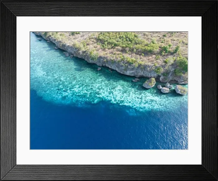 Framed Print : An extensive fringing reef grows along the edge of a remote island near Alor, Indonesia. This region is known for its high marine biodiversity Framed Print : An extensive fringing reef grows along the edge of a remote island near Alor, Indonesia. This region is known for its high marine biodiversity